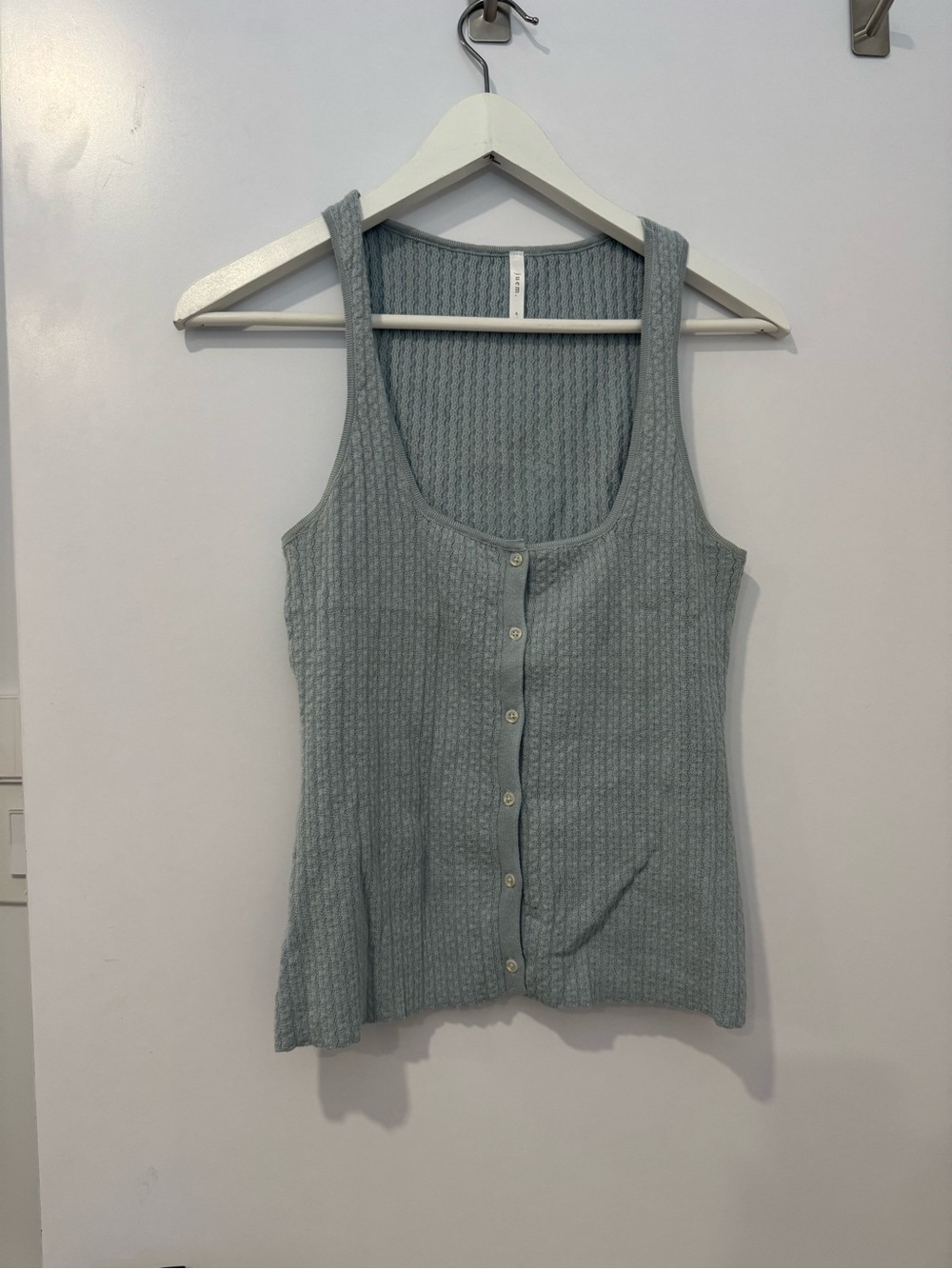 Button-Front Ribbed Tank Top - Light Blue